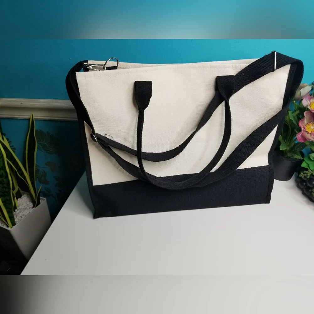 Monogrammed Black & Ivory Tote Bag - Picture 2 of 9